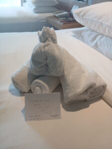 발리 르네상스 호텔 웰컴 타월 아트와 메시지 카드